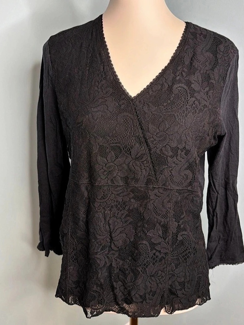 J. Jill Floral Lace Long Sleeve Blouse Black Size Medium